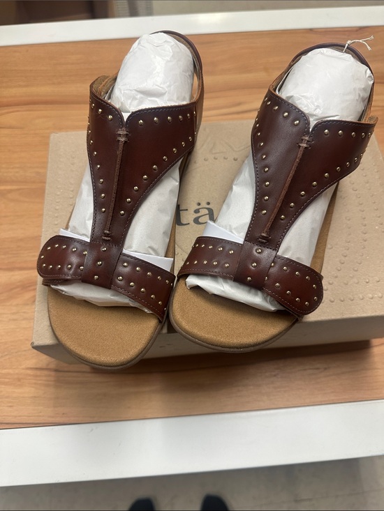 Taos Footwear Shoes - Taos Showstopper Women's Studded Cognac Color Leather Slide Sandals